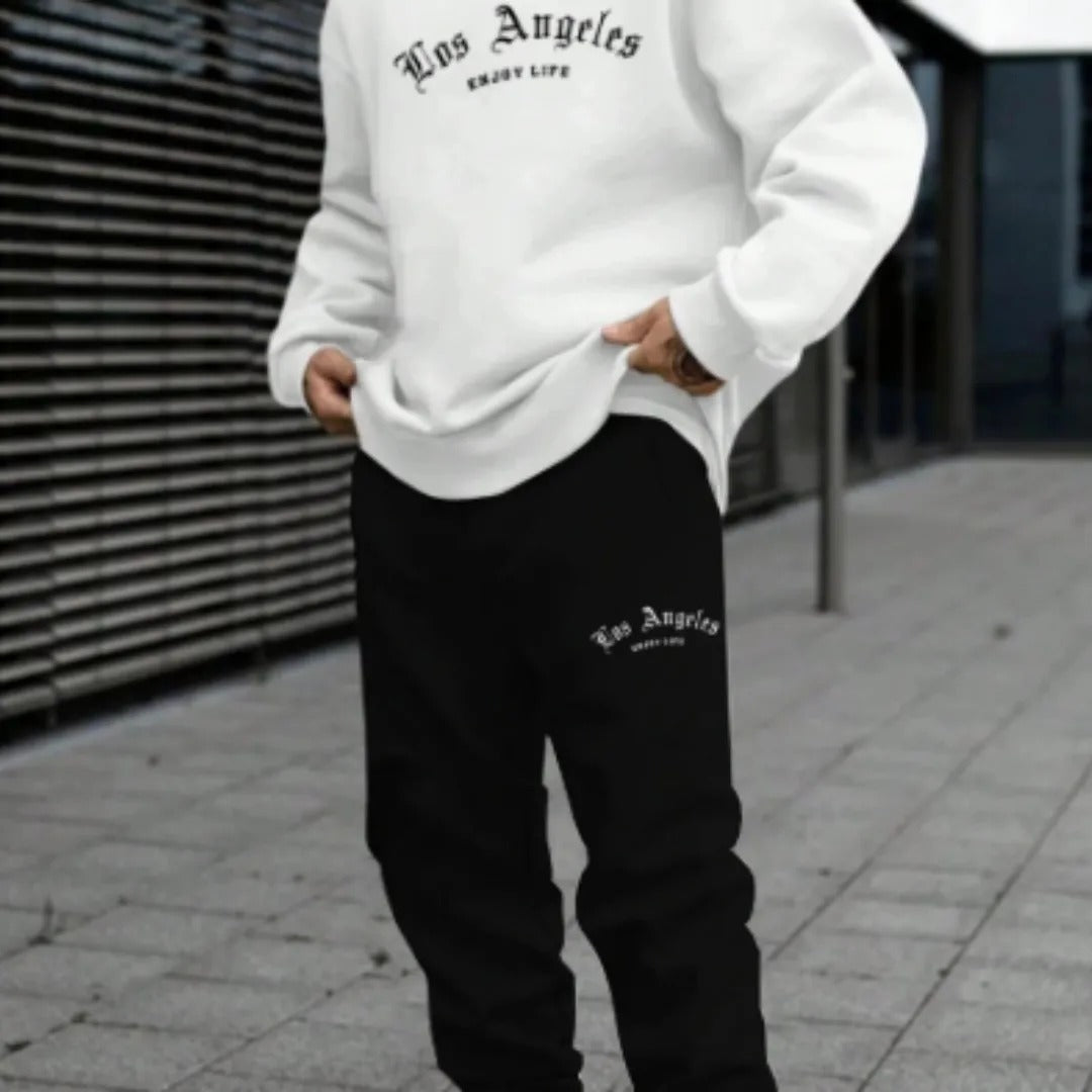 Relaxed Fit Hoodie Jogger Set with LA Graphic Print