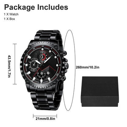 Men’s Black Stainless Steel Chronograph Watch – Waterproof Sport Watch