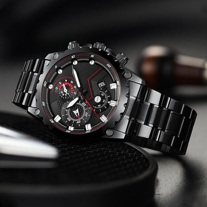 Men’s Black Stainless Steel Chronograph Watch – Waterproof Sport Watch