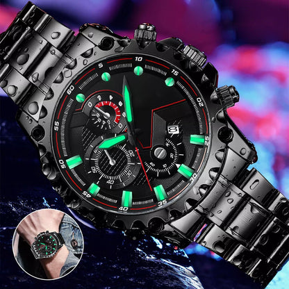 Men’s Black Stainless Steel Chronograph Watch – Waterproof Sport Watch