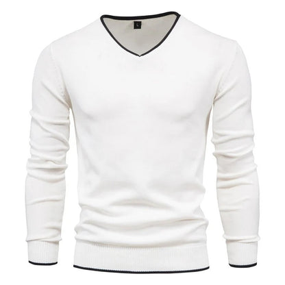 V-Neck Contrast Slim Fit Sweater Men