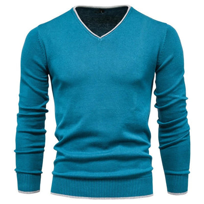 V-Neck Contrast Slim Fit Sweater Men