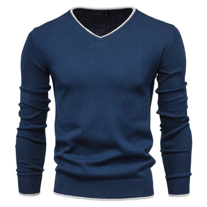 V-Neck Contrast Slim Fit Sweater Men