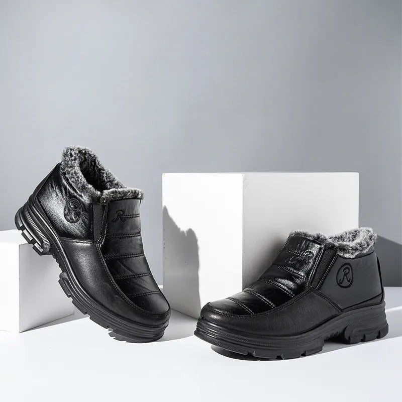 Black Plush Ankle Boots - Anti Slip Sole