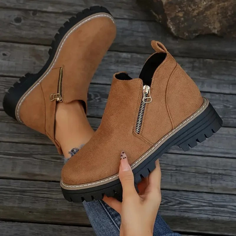 Marley-Shoes™ | Women's Golden-Tone Zipper Ankle Boots