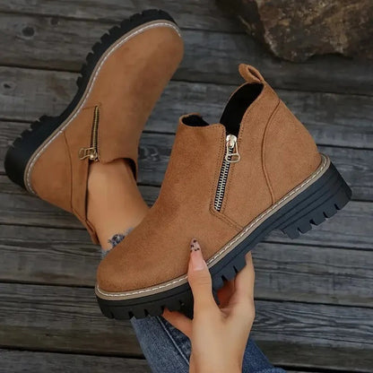 Marley-Shoes™ | Women's Golden-Tone Zipper Ankle Boots