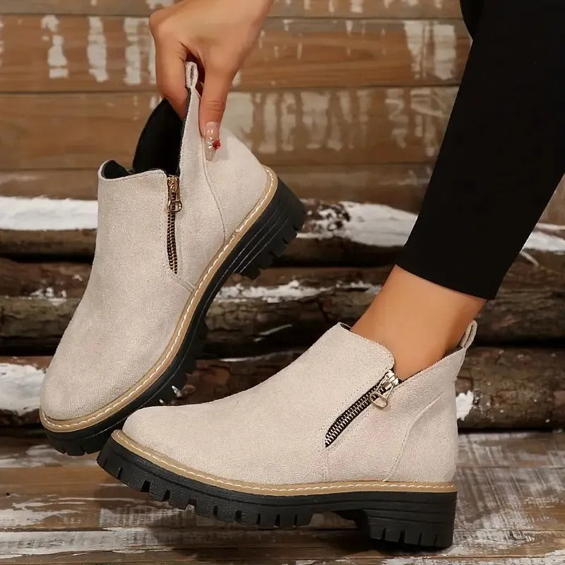 Marley-Shoes™ | Women's Golden-Tone Zipper Ankle Boots