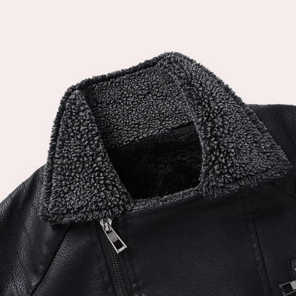Cevori Shearling Lined Design Faux Leather Jacket