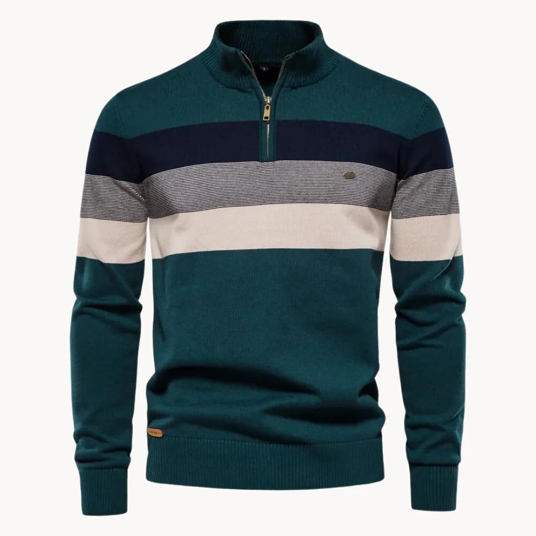Men’s Striped Quarter Zip Knit Jumper
