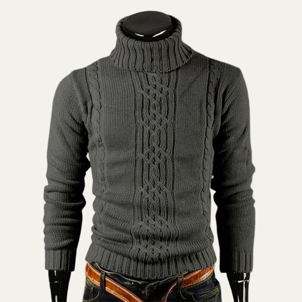 Men’s Ribbed Turtleneck Cable Panel Sweater
