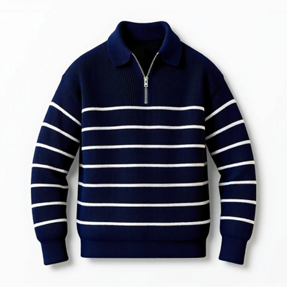 Cevori Nautical Stripe Wool Knit Half-Zip Sweater