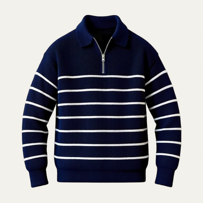 Men’s Striped Quarter Zip Polo Knit Sweater