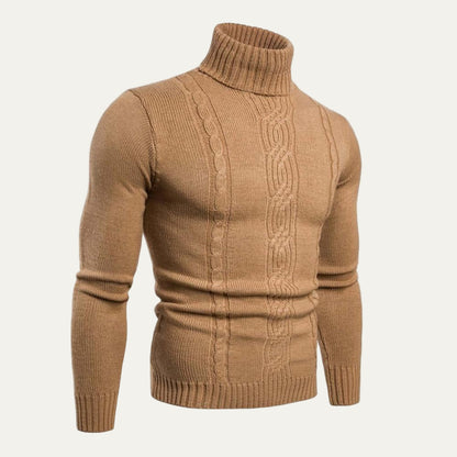 Men’s Ribbed Turtleneck Cable Panel Sweater