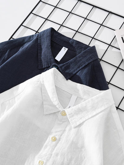 Men’s Casual Henley Shirt – Long Sleeve Cotton-Linen Pullover