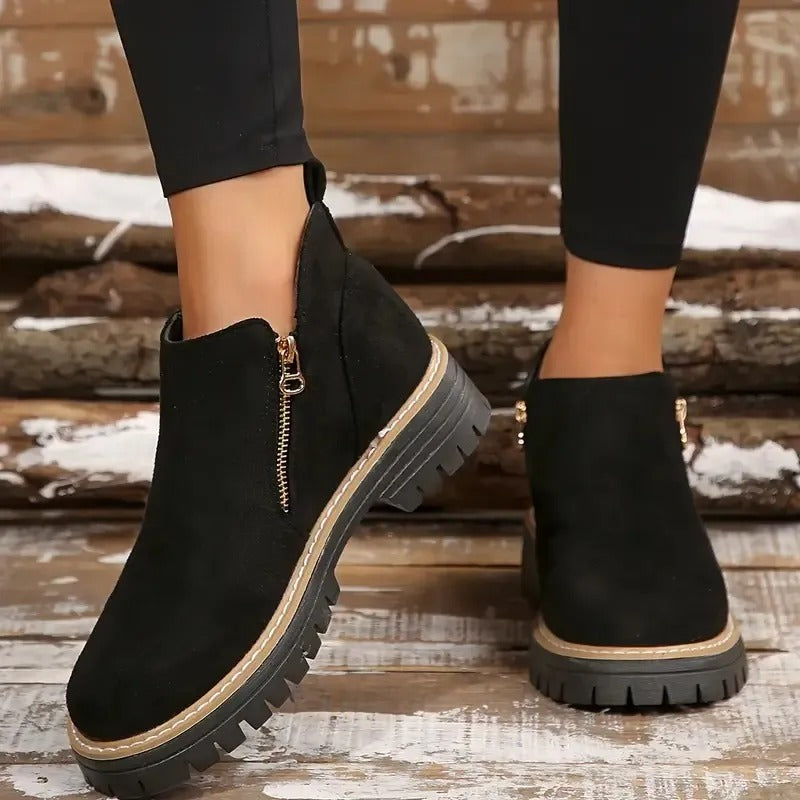 Marley-Shoes™ | Women's Golden-Tone Zipper Ankle Boots