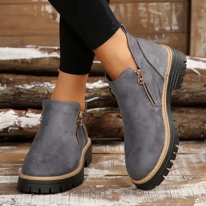 Marley-Shoes™ | Women's Golden-Tone Zipper Ankle Boots