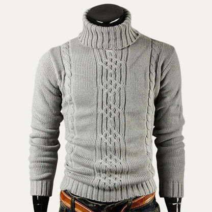 Men’s Ribbed Turtleneck Cable Panel Sweater
