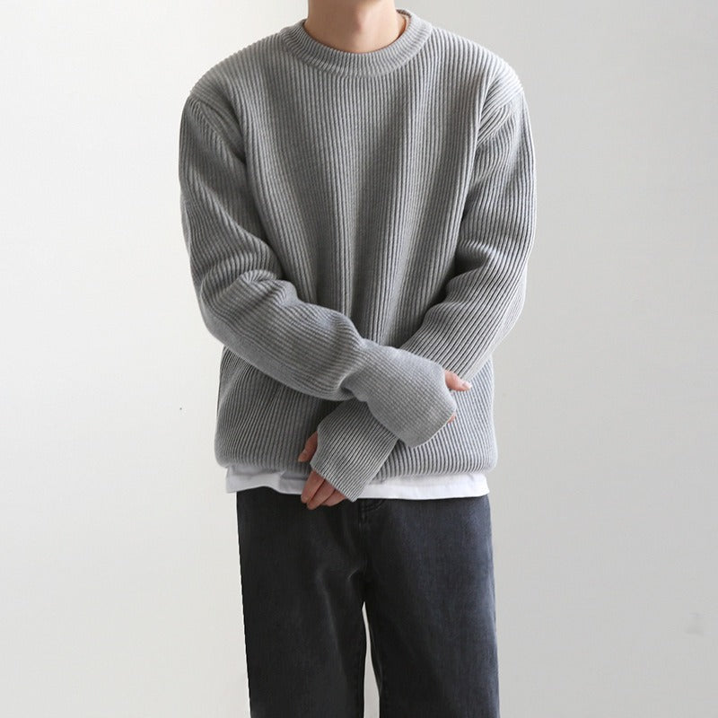 Men's Large Cozy Crew Neck Grey Sweater - BritishElegance
