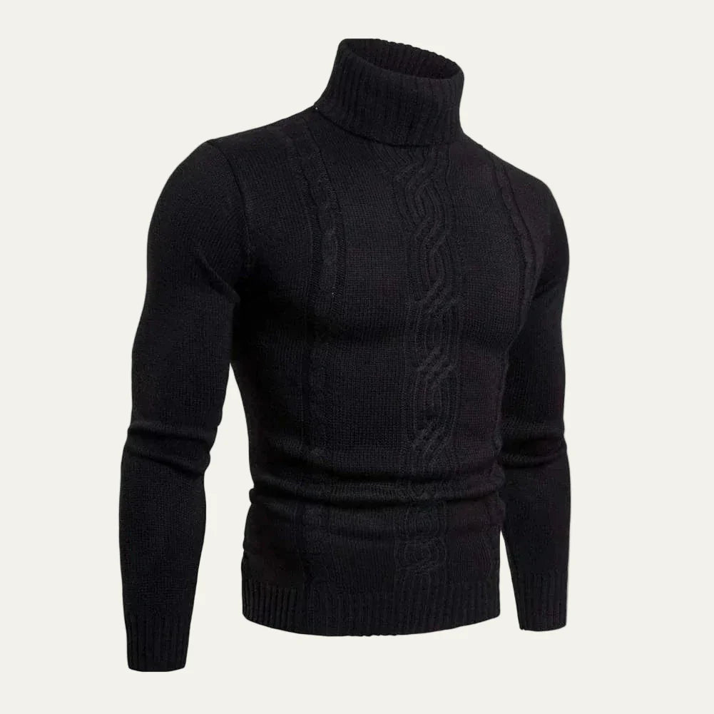 Men’s Ribbed Turtleneck Cable Panel Sweater