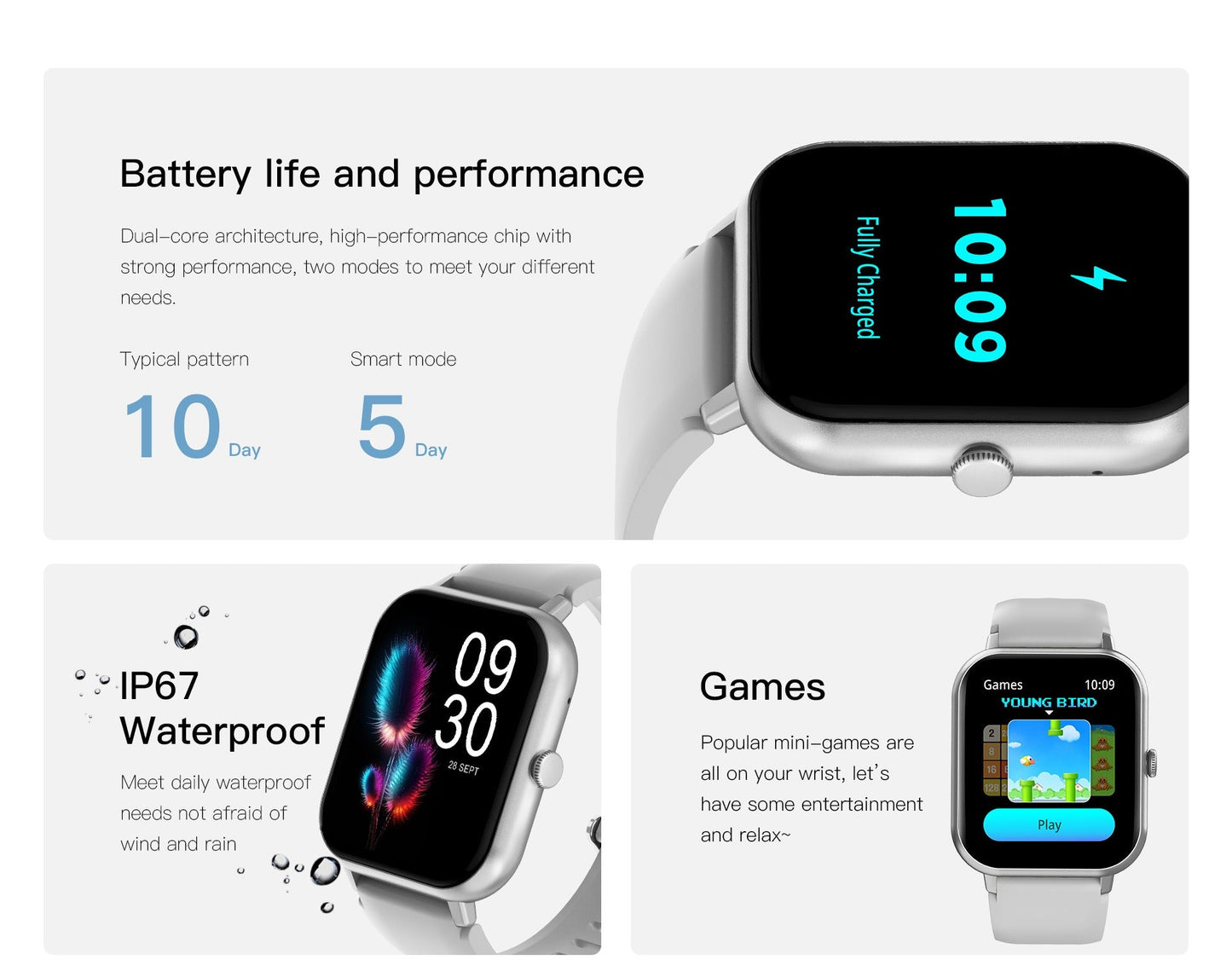 Smartwatch with Heart Rate Monitor and 10 Sports Modes – Slim Design, Compatible with All Smartphones