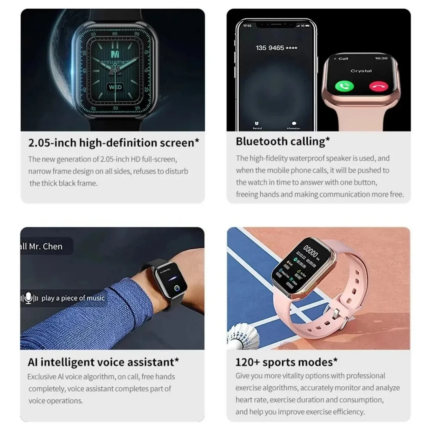 Smartwatch with 1.9 Inch HD AMOLED Display, IP68 Waterproof, Health Monitoring and Sports Modes