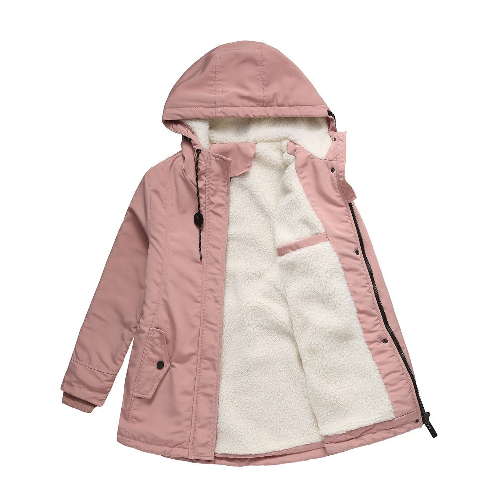 Warm Women's Parka Jacket with Fleece Hood