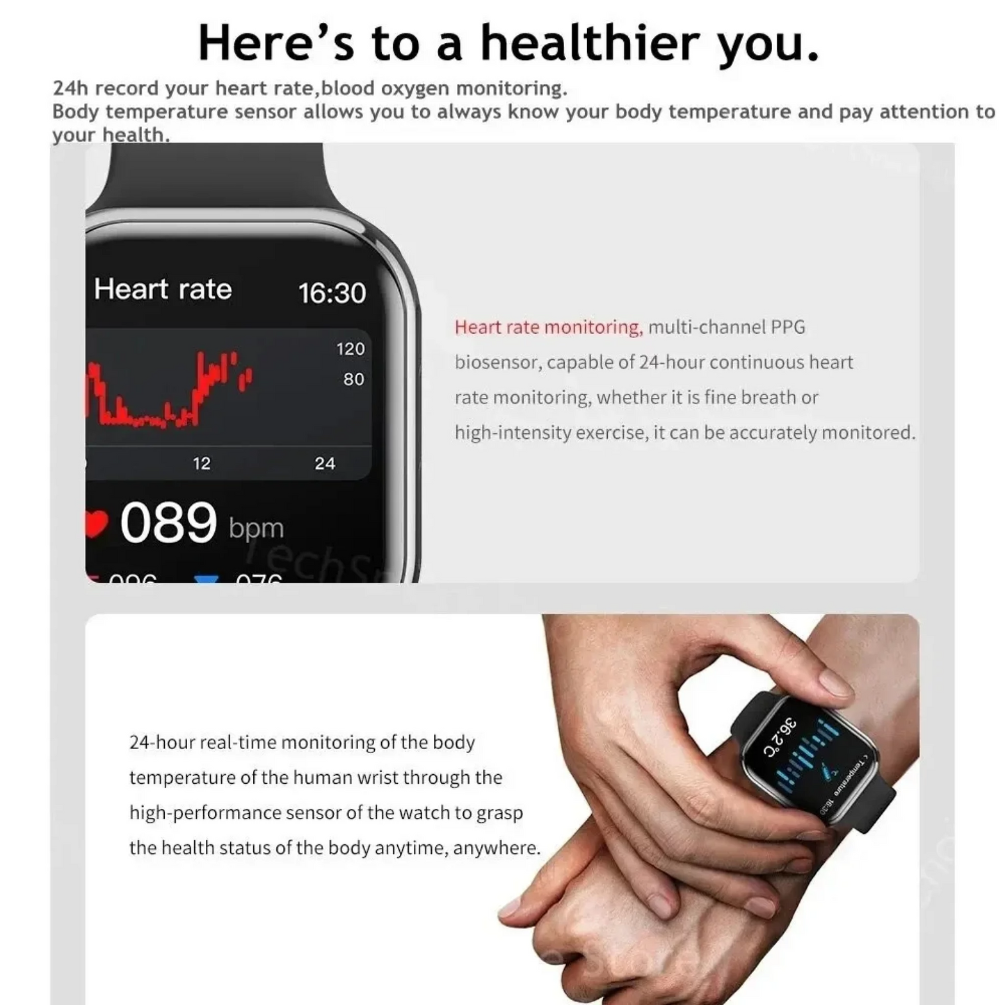 Smartwatch with 1.9 Inch HD AMOLED Display, IP68 Waterproof, Health Monitoring and Sports Modes