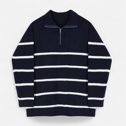 Blue/White Striped Quarter Zip Sweater Men