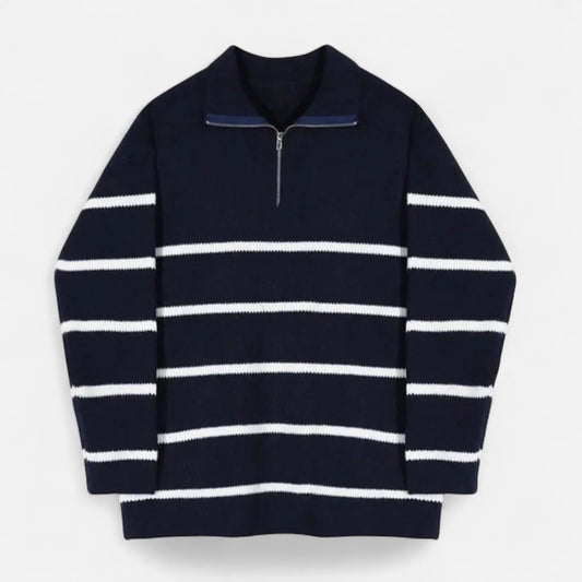 Blue/White Striped Quarter Zip Sweater Men