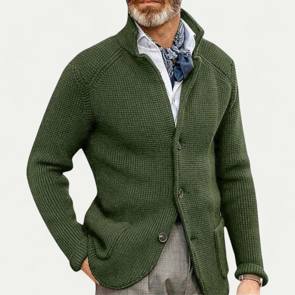Men’s Textured Knit Stand Collar Blazer Cardigan