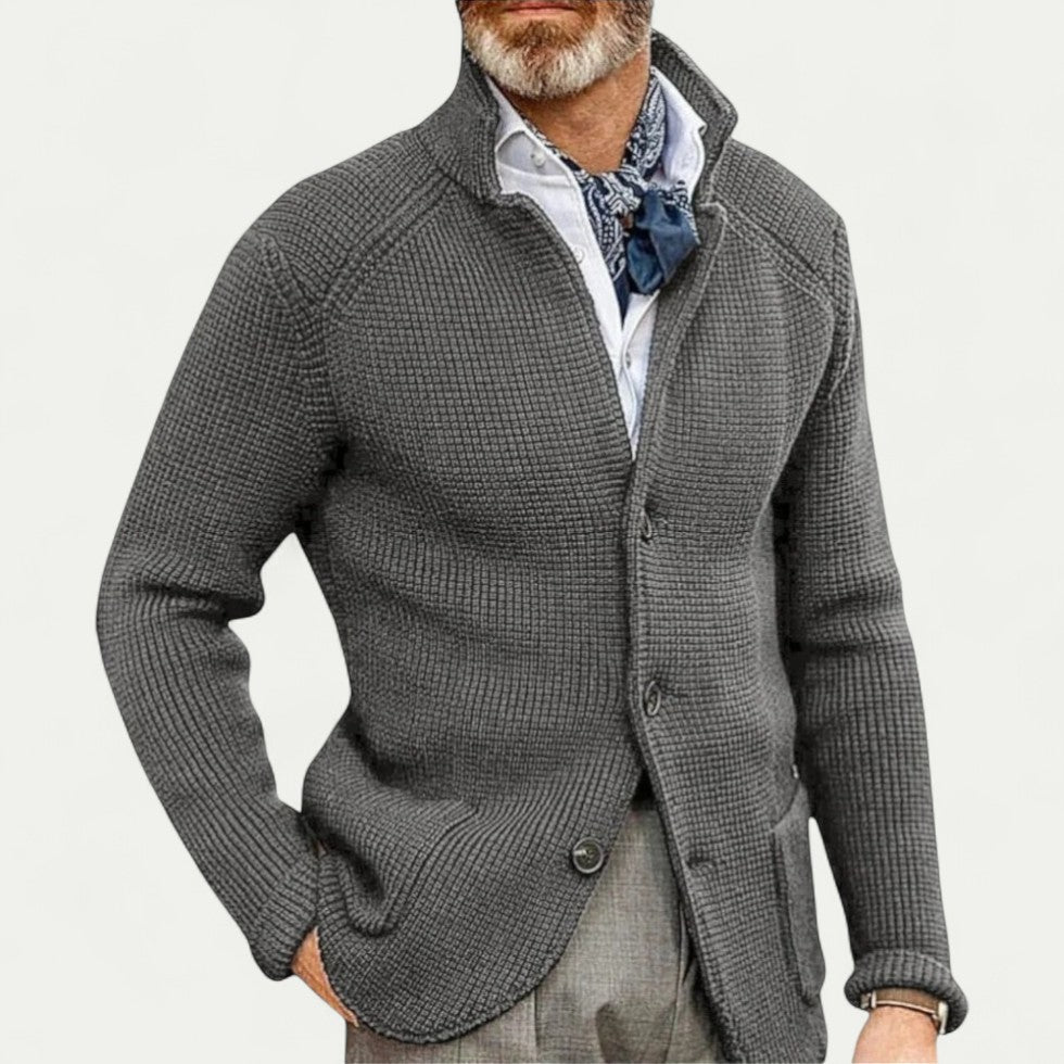 Men’s Textured Knit Stand Collar Blazer Cardigan