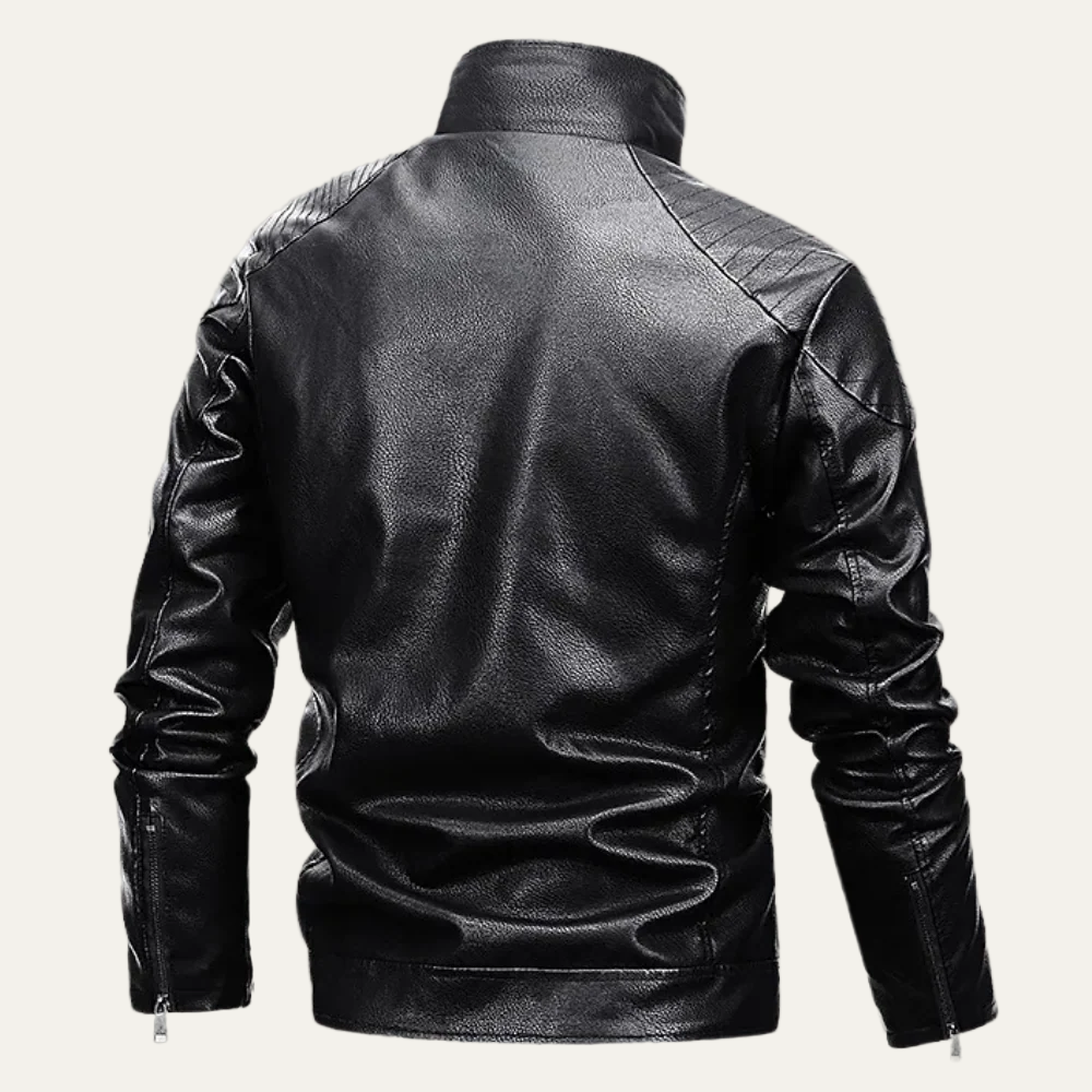 Men’s Faux Leather Jacket with Fur Lined Collar