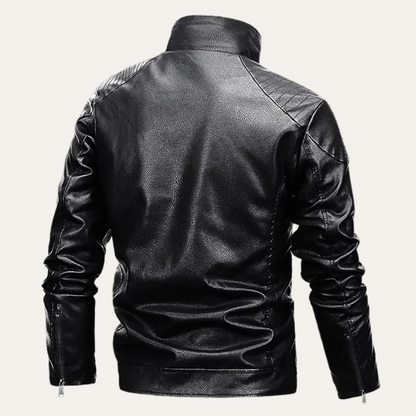Men’s Faux Leather Jacket with Fur Lined Collar