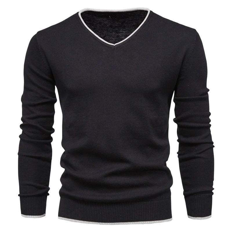 V-Neck Contrast Slim Fit Sweater Men