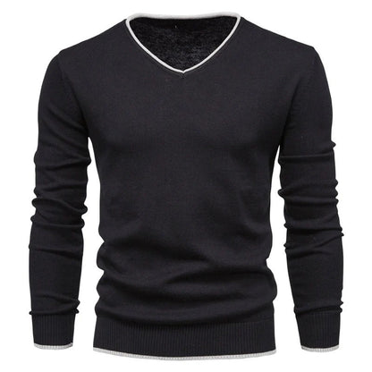 V-Neck Contrast Slim Fit Sweater Men