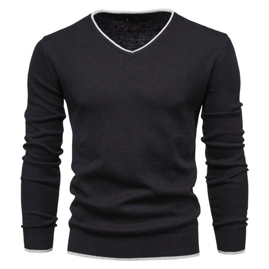 V-Neck Contrast Slim Fit Sweater Men