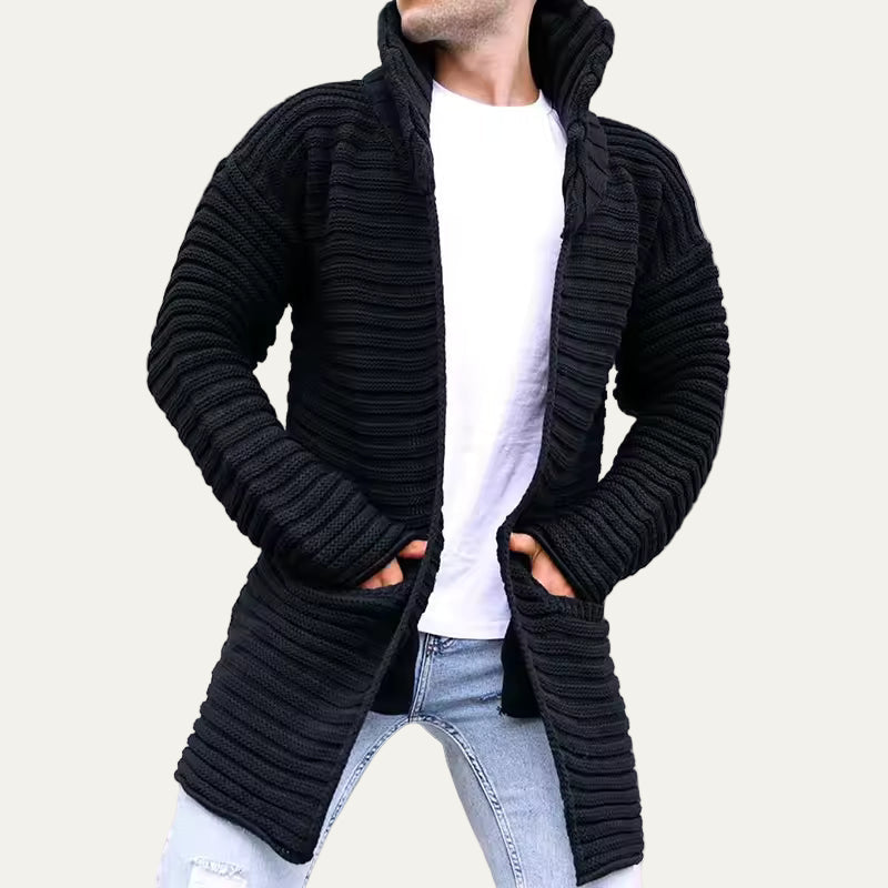 Men’s Long Textured Open Front Cardigan