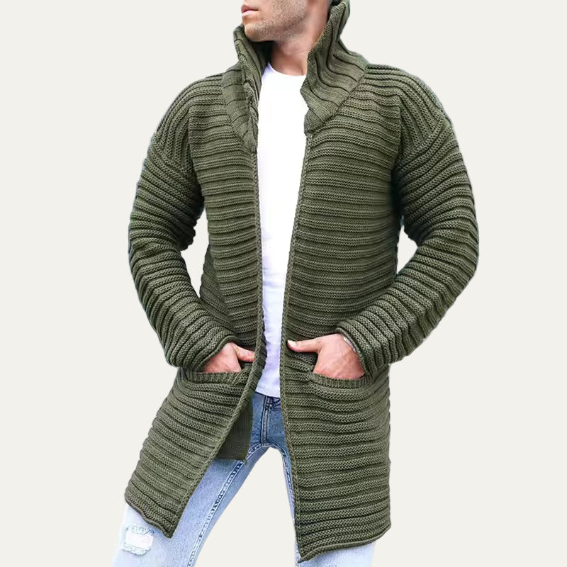 Men’s Long Textured Open Front Cardigan