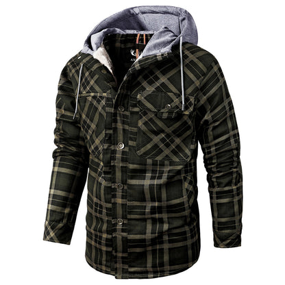 Men’s Hooded Plaid Fleece Lined Shacket