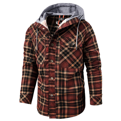 Men’s Hooded Plaid Fleece Lined Shacket