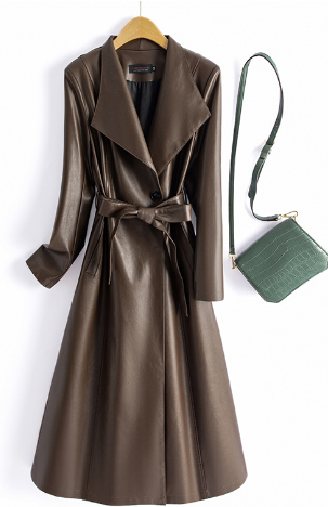 Classic Ladies Faux Leather Trench Coat