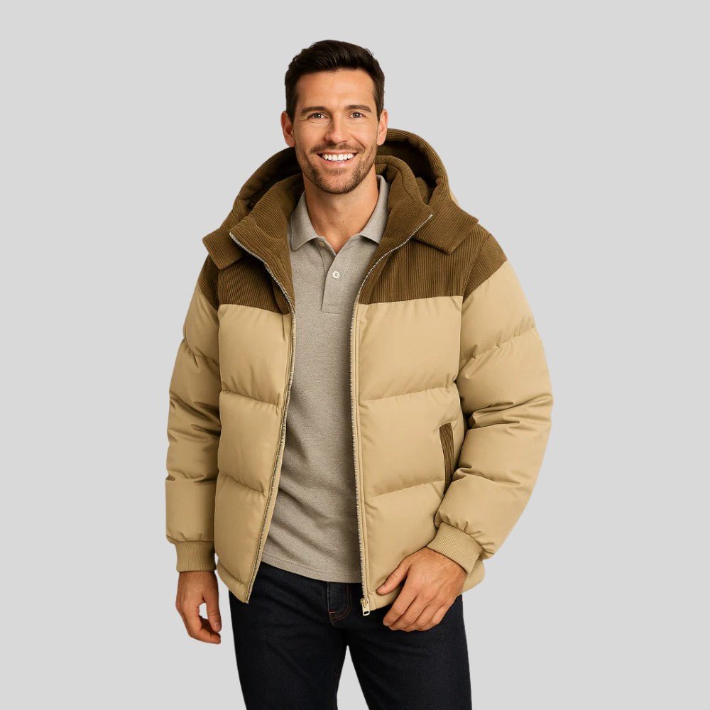Insulated Puffer Jacket with Corduroy Hood