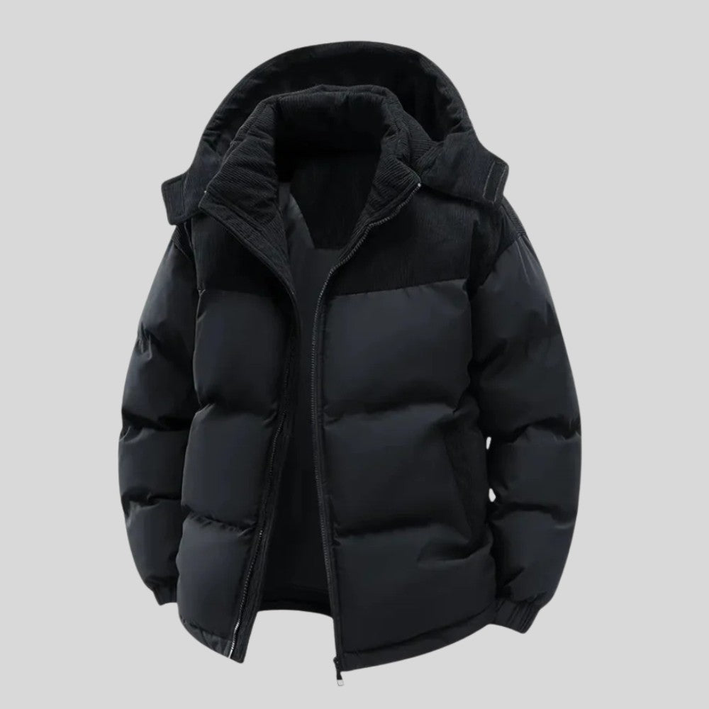 Insulated Puffer Jacket with Corduroy Hood