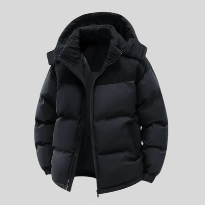 Insulated Puffer Jacket with Corduroy Hood