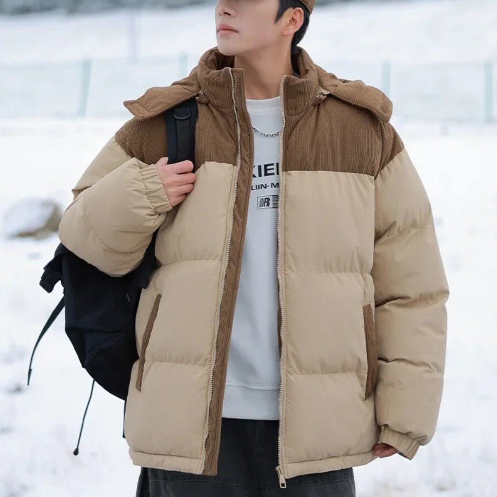 Insulated Puffer Jacket with Corduroy Hood