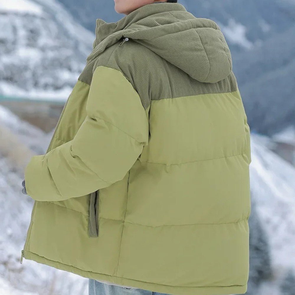 Insulated Puffer Jacket with Corduroy Hood