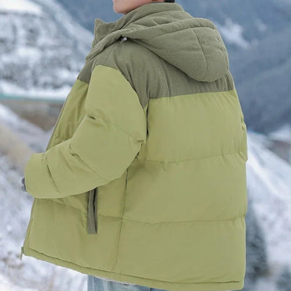 Insulated Puffer Jacket with Corduroy Hood