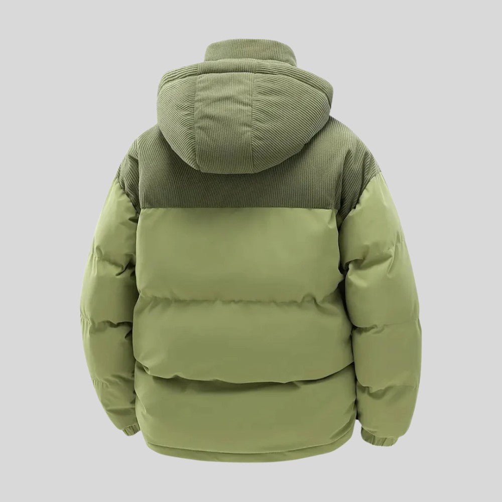 Insulated Puffer Jacket with Corduroy Hood