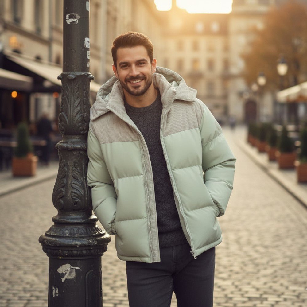 Insulated Puffer Jacket with Corduroy Hood