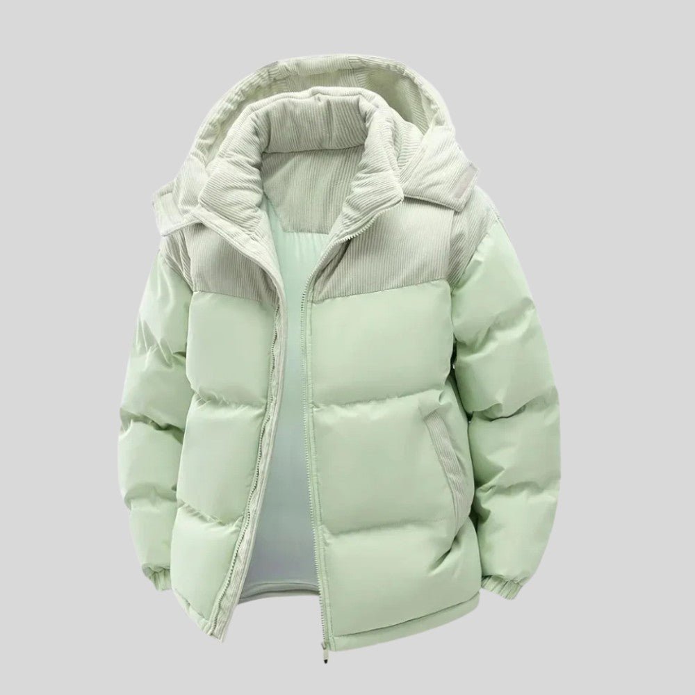 Insulated Puffer Jacket with Corduroy Hood